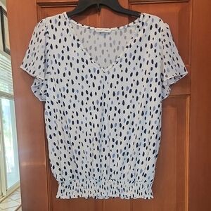 PerSeption Concept White and Navy Blouse With Stretch Waist